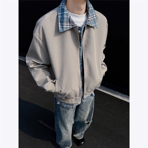 老钱风假两件翻领夹克外套男春秋拼接撞色美式CLeanfit飞行服 P80图片