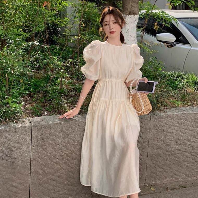 超韩系泡泡袖抽绳仙女裙，其它，唇蔻