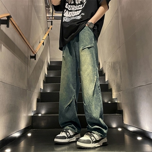 美式高街水洗牛仔裤潮牌设计感宽松长裤子K780特批42图片