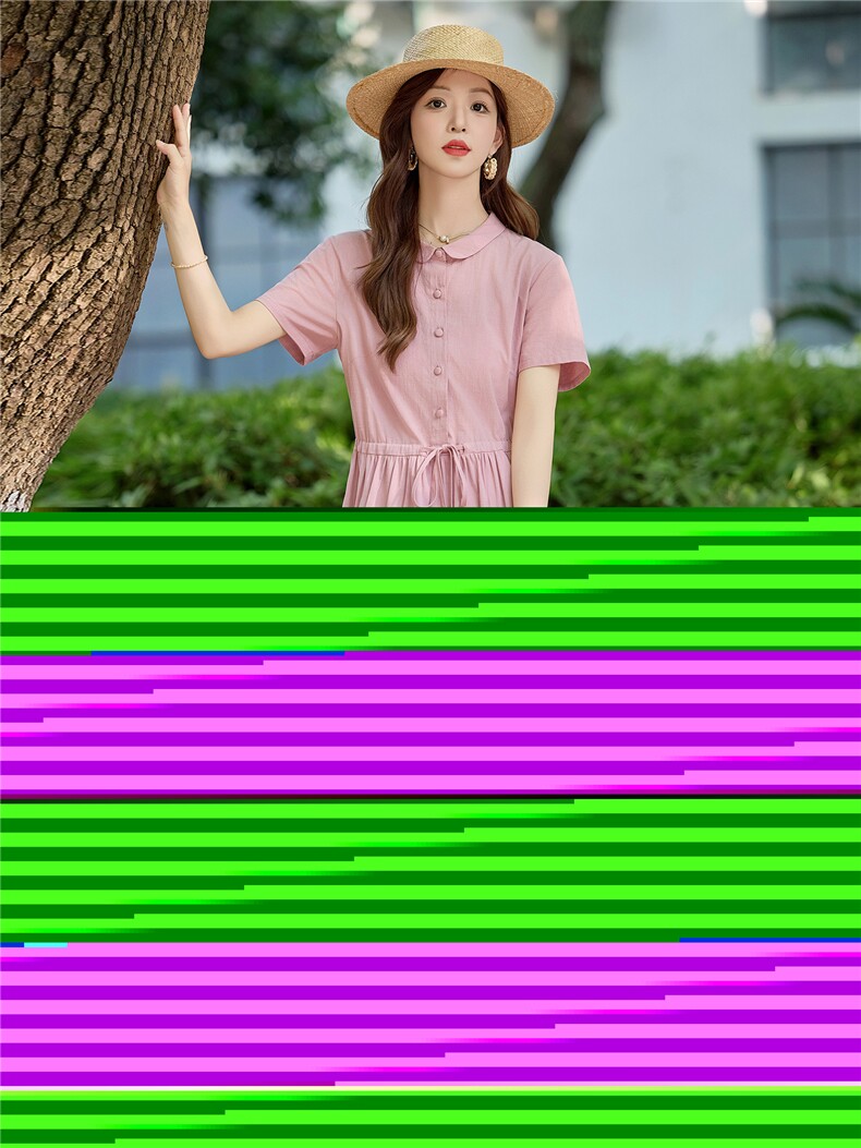 气质小翻领连衣裙女夏季2026新款收腰气质妈妈高级感纯色棉布裙子,女装连衣裙,倪叶myz