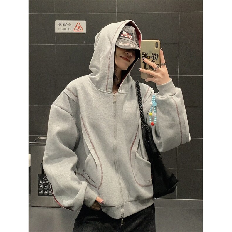 W10331-P60网图现货新款灰色开衫春日少女穿搭开春上衣日系新款,男装卫衣,星座1608