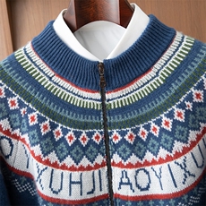 2025舒适百搭简约秋冬百搭拼色圆领拉链开衫，男装羊绒套衫，伊雪娇羊绒