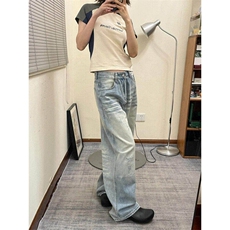 有货美式浅蓝色牛仔裤女秋冬新款宽松bf慵懒风阔腿裤GL8888-P55，男装牛仔裤，星座1008