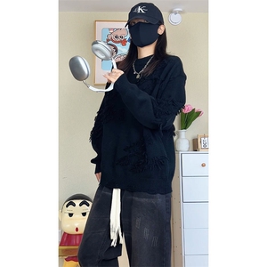 秋季流苏圆领毛衣男女同款宽松休闲百搭高级感上衣ZB632-特价46图片