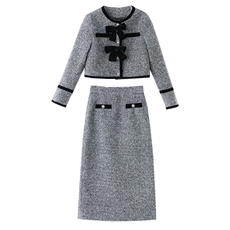 现货】2024冬季新款气质两件套撞色拼接丝绒白鸭绒套装送蝴蝶结，女装套装/套裙，丽美静依