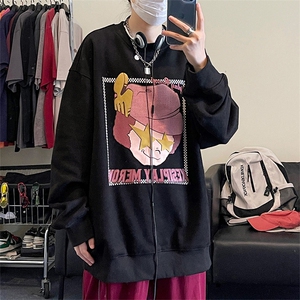 QY5207-TP40 控价58秋季港风卡通发泡圆领潮牌上衣宽松百搭卫衣男图片