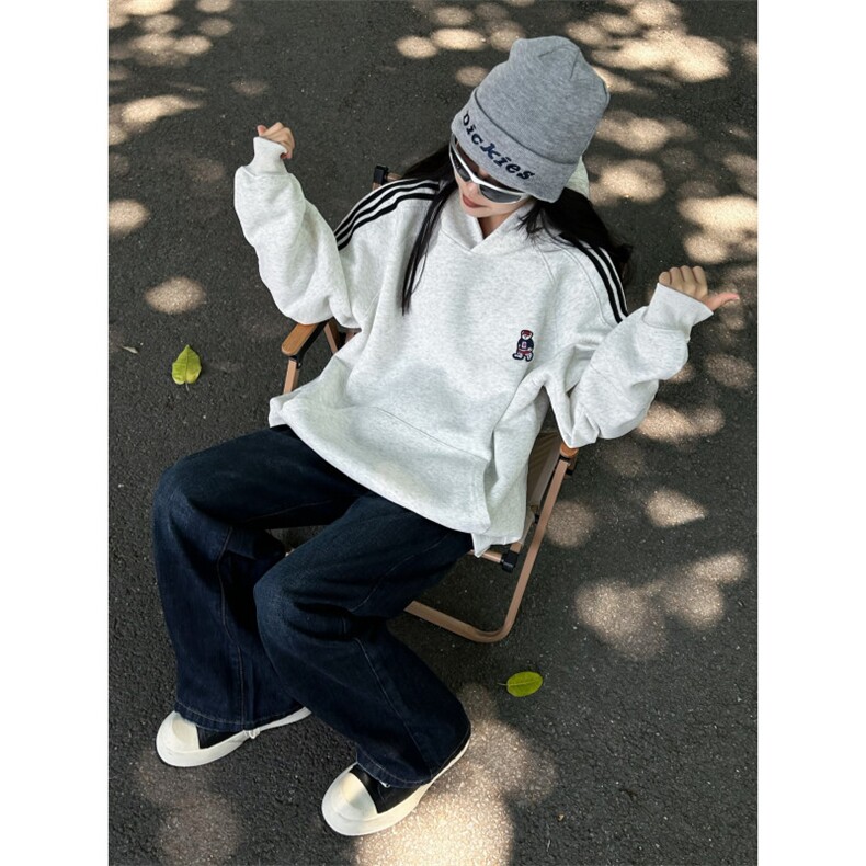【有货】WY903CC-特P53美式复古条纹小熊刺绣连帽卫衣男女,男装卫衣,星座1007（原301D）