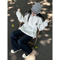 【有货】WY903CC-特P53美式复古条纹小熊刺绣连帽卫衣男女，男装卫衣，星座1007（原301D）