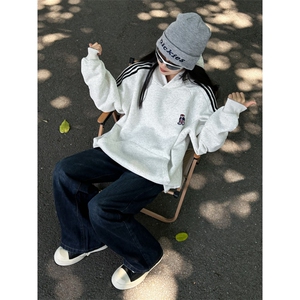 【有货】WY903CC-特P53 美式复古条纹小熊刺绣连帽卫衣男女图片