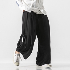 夏大码风棉麻裤宽松休闲长裤双层汉服薄款飘逸垂感K77/P100，男装民族服装，钱塘713