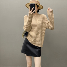 2025年秋季新款花纱圆领宽松套头针织衫休闲，女装针织衫/毛衣，织绒羊