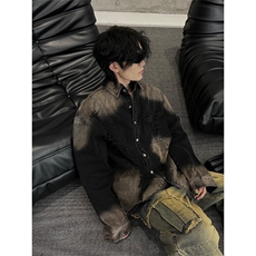 得物二开美式复古刮烂破洞牛仔外套水洗夹克渐变色男JK1281-P50，男装工装外套，星座1103-3
