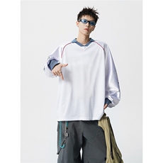 可二开美式POLO衫大码M-5XL拼接V领球衣长袖T恤男CX78111P45控69，男装Polo衫，星座226-1