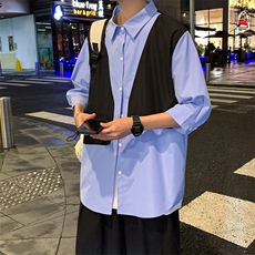 七分袖衬衫设计感小众日系港风宽松拼接夏季外套ins潮W1034-P34，男装衬衫，星座512-2