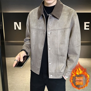 JK903R-P145 秋冬时尚男士麂皮绒痞帅青年外套加绒加厚夹克衫图片