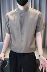 夏季男士七分袖条纹衬衫立领男休闲修身休闲衬衣A236-C663-P55，男装衬衫，电商A236