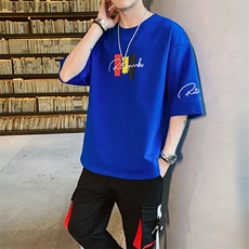 新款夏季短袖宽松T恤套装男装时尚休闲两件套体恤上衣F174P75，男装休闲套装，电商A086