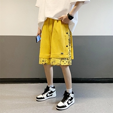 假两件排扣裤子男夏季短裤嘻哈宽松大码五分休闲中裤DK56P55控68，男装休闲裤，电商A089-1