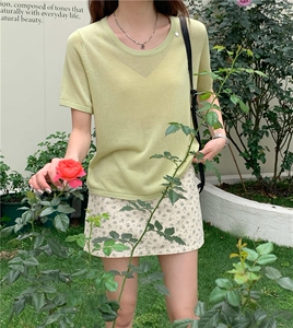 简约百搭短袖针织衫女宽松休闲上衣图片
