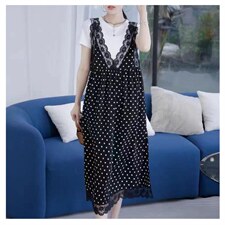 法式小裙子夏季2021年大码女装新款圆领蕾丝拼接波点减龄显瘦长裙，女装连衣裙，潮品会