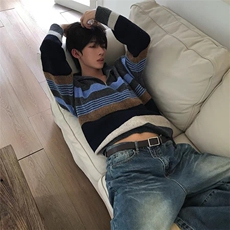 【有货】DMY307-特批50立领条纹毛衣男冬季新款套头半拉链针织衫，男装针织衫/毛衣，星座603-2