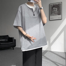现货DX10140-特P38控78美式假俩件T恤领短袖男大码休闲半袖，男装T恤，电商A059