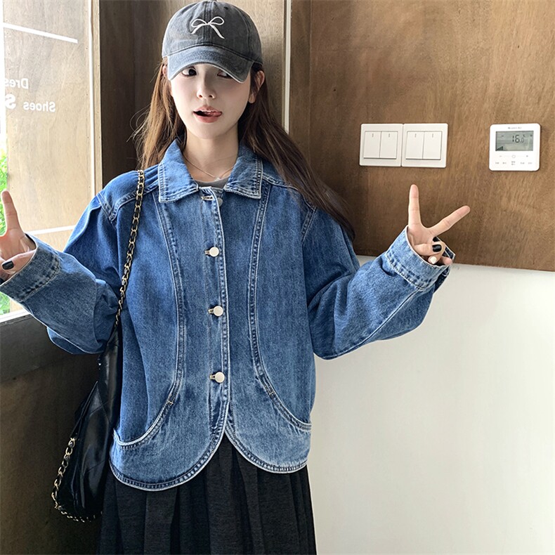 时尚休闲牛仔外套女短款夹克春秋百搭显瘦宽松上衣，女装牛仔外套，鑫慧