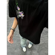 网图有货藤曼花卉原创刺绣短袖T恤男美式高街情侣体恤A326-P35，男装T恤，星座1505