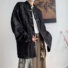 新中式男装风盘扣唐装衬衫男长袖春秋小众高级轻奢C159，男装衬衫，星座1116A-1（原606A）