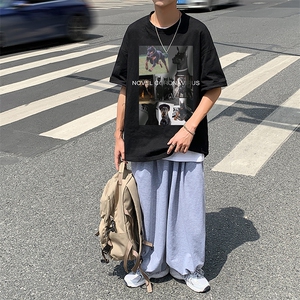中性 夏季潮流韩版洋气杜宾印花宽松情侣短袖T恤 T32P25控38图片