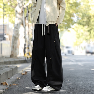 重磅工装裤男春季阔腿cleanfit拼接解构褶皱弯刀裤子K0261-P48图片