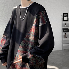 8XL-M民族风拼接卫衣大码胖子费尔岛上衣圆领复古外套WY5106/P55，男装民族服装，电商B238