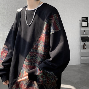 8XL-M民族风拼接卫衣大码胖子费尔岛上衣圆领复古外套WY5106/P55图片