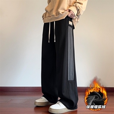 冬季条纹阔腿裤男士大码保暖银狐绒贴标卫裤K1974J加绒-特P35控58，男装休闲裤，电商A001