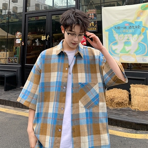 短袖衬衫男夏季新款磨毛格子衬衣DX003-特批26 无差价图片