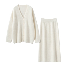 秋季新款纯色v领针四平桃花套装时尚百搭，女装套装/套裙，亿嘉羊绒