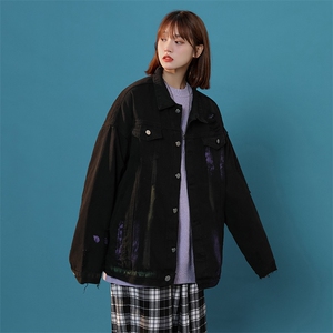 美式破洞牛仔外套男女冬季潮牌ins港风高级衣服潮流宽松休闲夹克图片