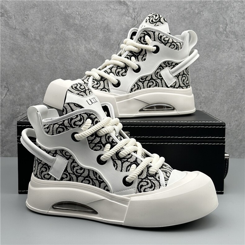 高帮鞋男2024春季新款透气板鞋男小众设计大头厚底帆布鞋潮,男鞋帆布鞋,星座1407-6