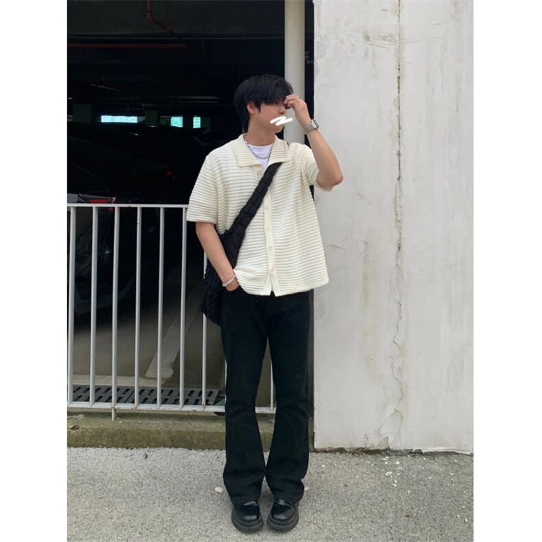 夏季翻领衬衫韩系针织衫镂空短袖衬衫男女T148-P45,男装衬衫,星座1007（原301D）