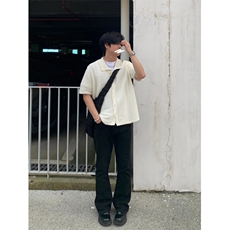 夏季翻领衬衫韩系针织衫镂空短袖衬衫男女T148-P45，男装衬衫，星座1007（原301D）