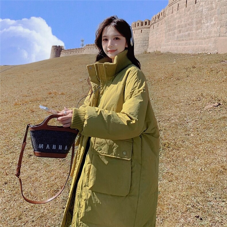 【现货】温柔系毛线领长款羽绒服815-P235-K328，女装羽绒服，浙宝189