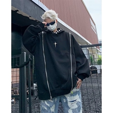 双拉链连帽卫衣男秋冬高街金属感情侣外套小众设计感潮GWY200-p45，男装卫衣，星座1008