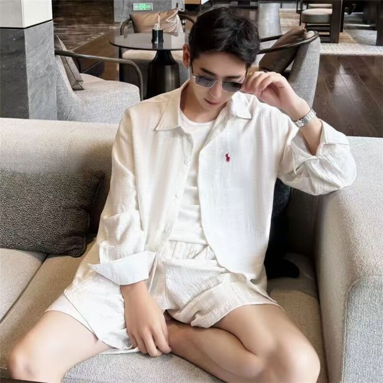 网图慎用夏休闲松弛感慵懒简约长袖衬衫套装文艺男装TC01，男装休闲套装，星座115A-2