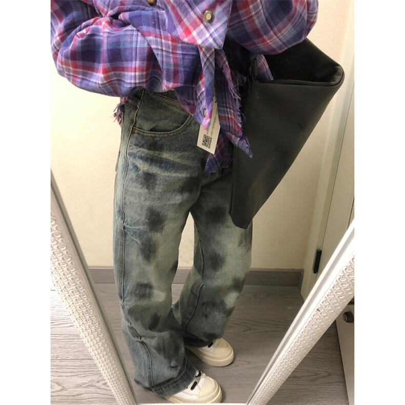 复古水洗破洞泼墨牛仔裤男款潮牌高街痞帅脏脏裤子 N0051图片