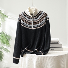 2025半高拉链提花撞色套头衫，女装针织衫/毛衣，贵皇羊绒四店
