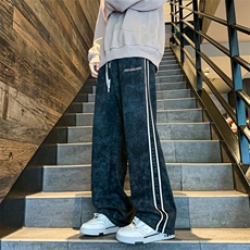 秋冬脏脏裤织带刺绣休闲长裤美式直筒裤CK36特P45M-5XL控78，男装休闲裤，电商B325