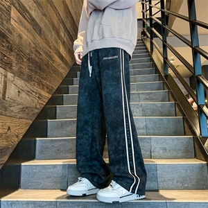 秋冬脏脏裤织带刺绣休闲长裤美式直筒裤CK36特P45M-5XL控78图片