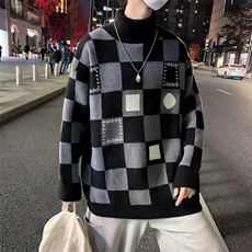 棋盘格子高领毛衣男春秋季M125P42，男装针织衫/毛衣，星座1116-2