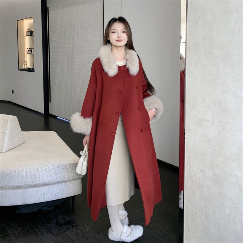 现货新款2177-P450-K669双面羊绒大衣圣诞红,女装双面呢大衣,韩然一族