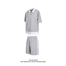 夏季新款抖音品质假两件短袖POLO衫潮牌休闲套装男-A2119TP50控78，男装T恤，电商B241